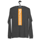 Back view of a dark grey heather bitcoin long sleeve tee.