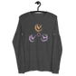 Front view of a dark heather grey bitcoin long sleeve tee.
