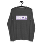 Front view of a dark heather grey nostr long sleeve tee.