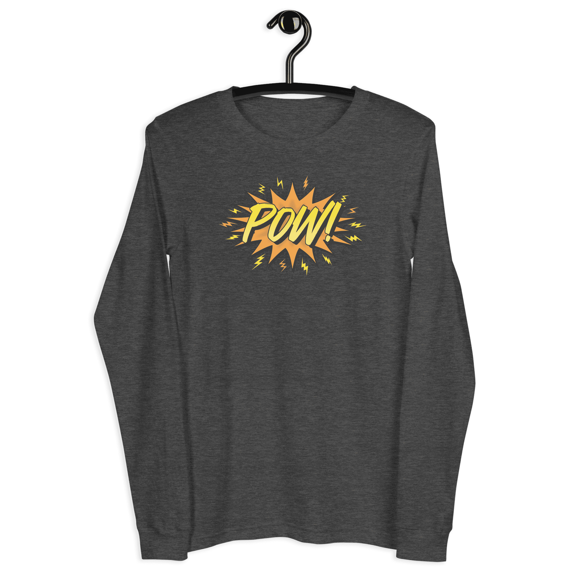 Front view of a dark grey heather bitcoin long sleeve tee.