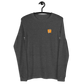 Front view of a dark grey heather bitcoin long sleeve tee.