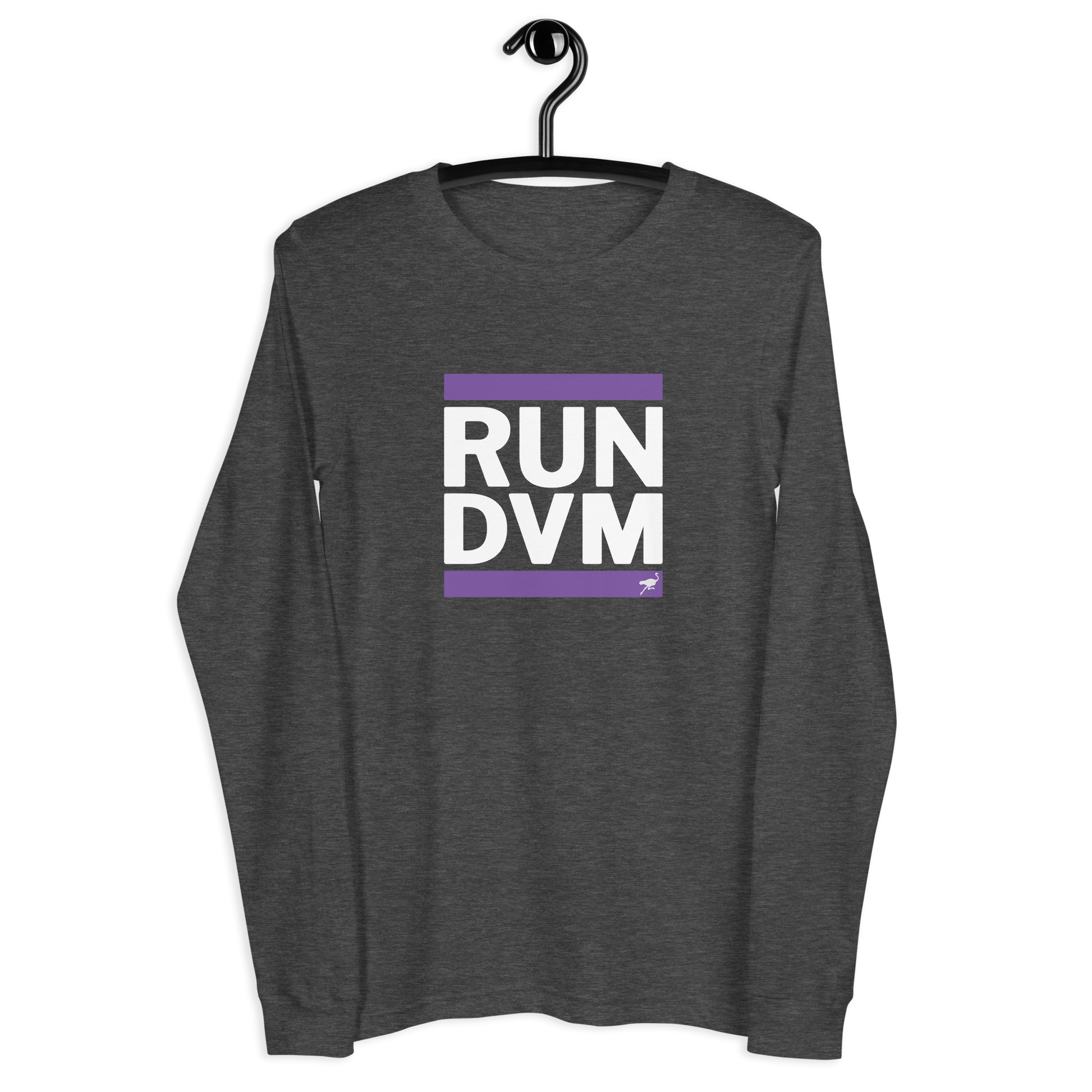 Front view of a dark heather grey nostr DVM long sleeve shirt.