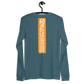 Back view of a heather deep teal colored bitcoin long sleeve tee.