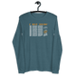 Front view of a heather deep teal colored bitcoin long sleeve tee.