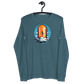 Front view of a heather deep teal colored bitcoin long sleeve tee.