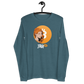 Front view of a heather deep teal colored bitcoin long sleeve tee.