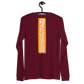 Back view of a maroon colored bitcoin long sleeve tee.