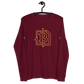 Front view of a maroon colored bitcoin long sleeve tee.