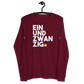 Front view of a maroon colored bitcoin long sleeve tee.