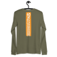 Back view of a military green colored bitcoin long sleeve tee.