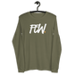 Front view of a military green colored bitcoin long sleeve tee.