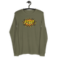 Front view of a military green colored bitcoin long sleeve tee.