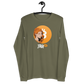 Front view of a military green colored bitcoin long sleeve tee.