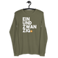 Front view of a military green colored bitcoin long sleeve tee.