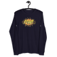 Front view of a navy colored bitcoin long sleeve tee.