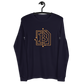 Front view of a navy colored bitcoin long sleeve tee.