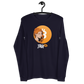 Front view of a navy colored bitcoin long sleeve tee.