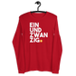 Front view of a red bitcoin long sleeve tee.