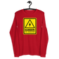 Front view of a red bitcoin long sleeve tee.