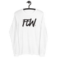 Front view of a white bitcoin long sleeve tee.