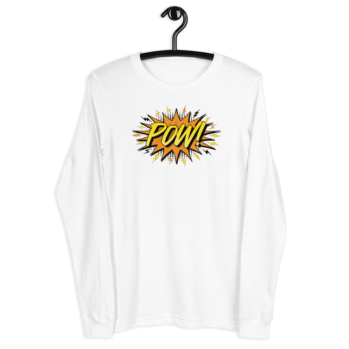 Front view of a white bitcoin long sleeve tee.