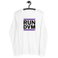 Front view of a white nostr DVM long sleeve shirt.