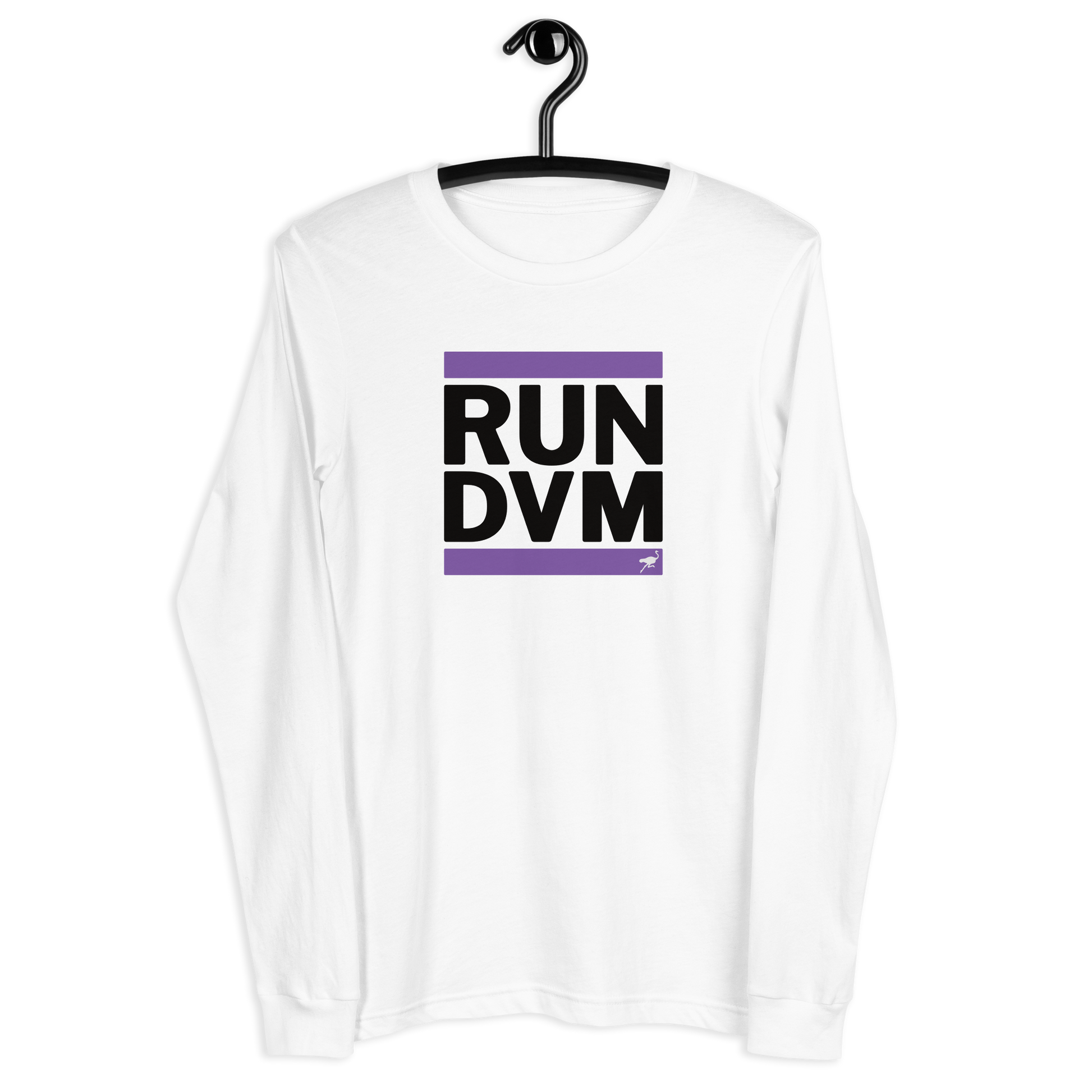 Front view of a white nostr DVM long sleeve shirt.