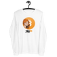 Front view of a white bitcoin long sleeve tee.