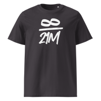 Infinity / 21 Million organic cotton bitcoin t-shirt in Anthracite, front view: an infinity symbol over 21M in black brush lettering.