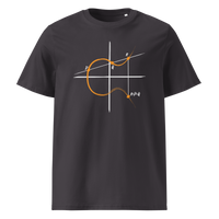 Elliptic Curve Cryptography organic cotton bitcoin t-shirt in Anthracite, front view: a line drawing of an elliptic curve with the points P, Q and R.