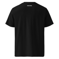 RUN DVM organic cotton nostr t-shirt in Black, back view: a small hashtag NOSTRIA print below the neckline.