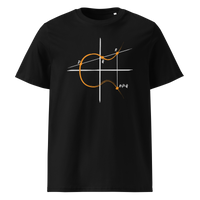 Elliptic Curve Cryptography organic cotton bitcoin t-shirt in Black, front view: a line drawing of an elliptic curve with the points P, Q and R.