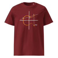 Elliptic Curve Cryptography organic cotton bitcoin t-shirt in Burgundy, front view: a line drawing of an elliptic curve with the points P, Q and R.
