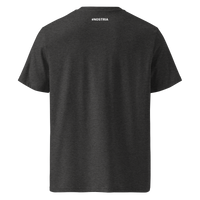 RUN DVM organic cotton nostr t-shirt in Dark Heather Grey, back view: a small hashtag NOSTRIA print below the neckline.