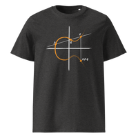 Elliptic Curve Cryptography organic cotton bitcoin t-shirt in Dark Heather Grey, front view: a line drawing of an elliptic curve with the points P, Q and R.