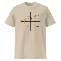 Elliptic Curve Cryptography organic cotton bitcoin t-shirt in Desert Dust, front view: a line drawing of an elliptic curve with the points P, Q and R.