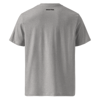 RUN DVM organic cotton nostr t-shirt in Heather Grey, back view: a small hashtag NOSTRIA print below the neckline.