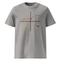 Elliptic Curve Cryptography organic cotton bitcoin t-shirt in Heather Grey, front view: a line drawing of an elliptic curve with the points P, Q and R.