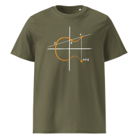 Elliptic Curve Cryptography organic cotton bitcoin t-shirt in Khaki, front view: a line drawing of an elliptic curve with the points P, Q and R.