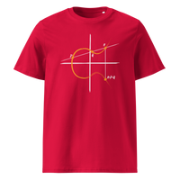 Elliptic Curve Cryptography organic cotton bitcoin t-shirt in Red, front view: a line drawing of an elliptic curve with the points P, Q and R.