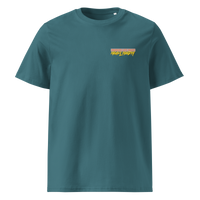 Michael Monday anarcho late night organic cotton t-shirt in Stargazer, front view: small Michael Monday brush lettering on the left chest.