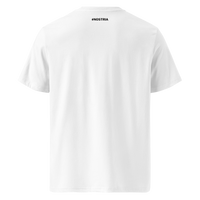 RUN DVM organic cotton nostr t-shirt in White, back view: a small hashtag NOSTRIA print below the neckline.
