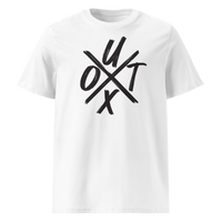 UTXO Management organic cotton bitcoin t-shirt in White, front view: the letters UTXO arranged around a brushed cross.