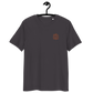 Front view of an embroidered anthracite bitcoin t-shirt.