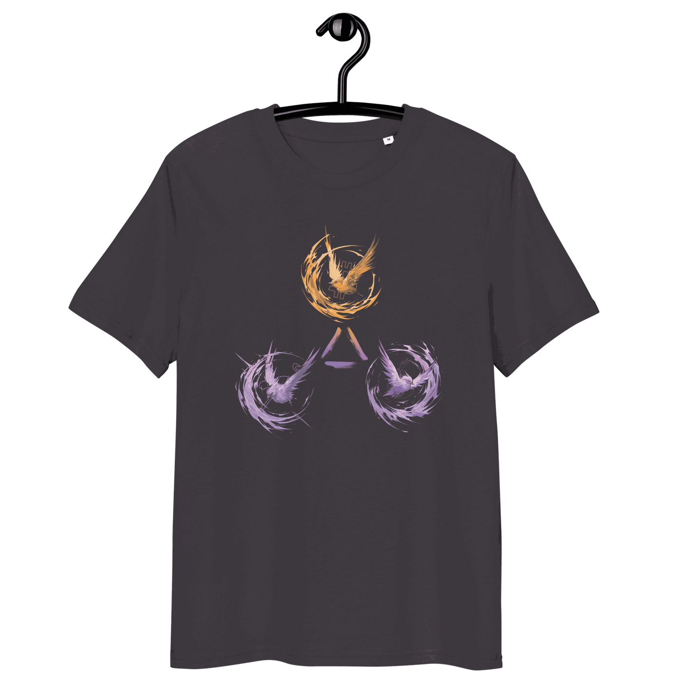 Certification logos of OEKO-TEX, PETA, GOTS, OCS, and GRS for organic cotton Freedom Bitcoin T-shirt