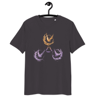 Certification logos of OEKO-TEX, PETA, GOTS, OCS, and GRS for organic cotton Freedom Bitcoin T-shirt
