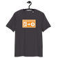 Front view of an athracite bitcoin t-shirt.