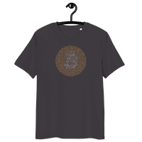 Organic cotton Bitcoin Binary t-shirt with multiple eco-friendly certifications logos