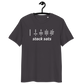 Front view of an athracite bitcoin t-shirt.