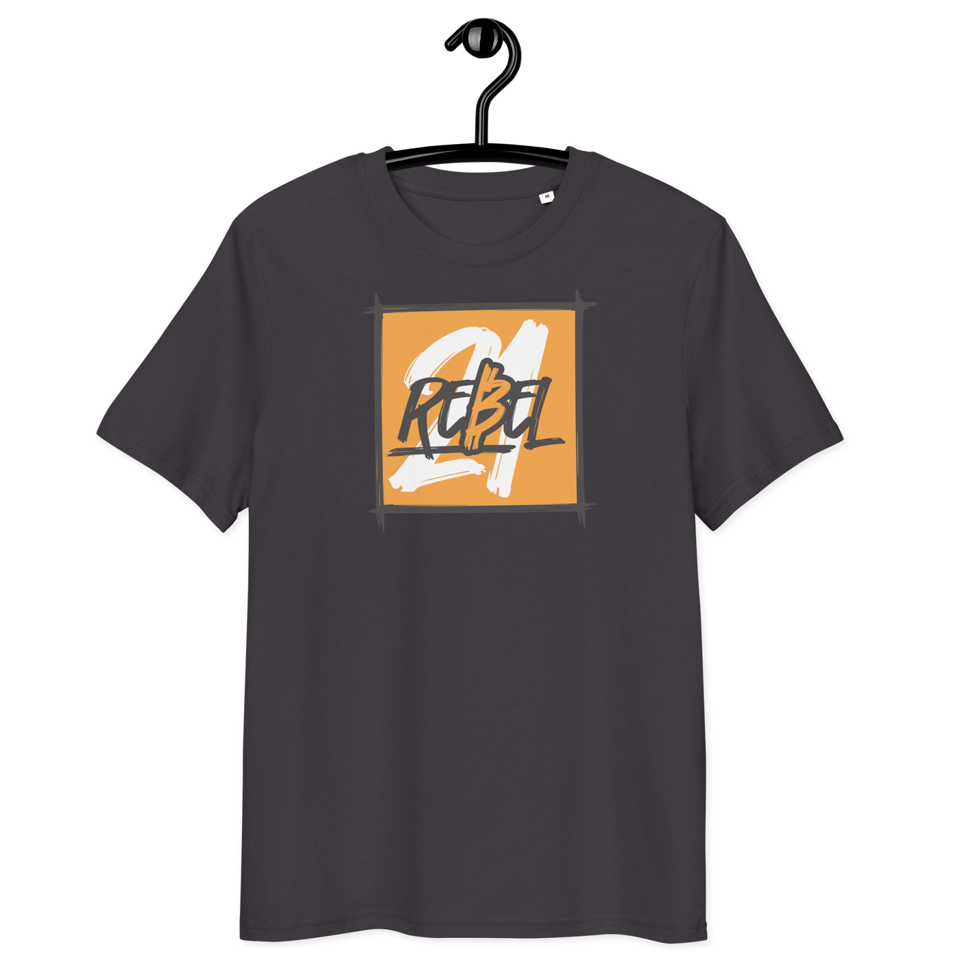 21 Rebel organic cotton bitcoin t-shirt with eco-friendly certification logos